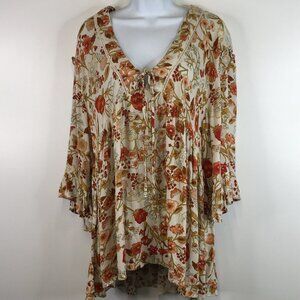 Rachel Zoe Floral Boho Peasant V Neck Top Size M